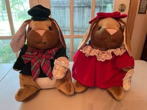 lot 295 image: Pair of Rabbit Ears Velvet Plush Bunny Dolls with Tags
