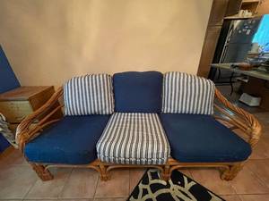 lot 299 image: Rattan Three Seat Sofa with Cushions