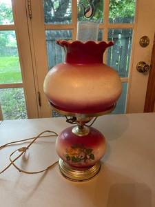 lot 316 image: Vintage Hurricane Lamp with Floral Design