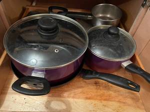 lot 319 image: Set of 3 Non-Stick Cookware Pots and Pan with Glass Lids