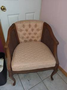 lot 354 image: Vintage Upholstered Accent Chair with Wooden Frame