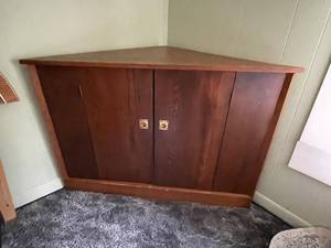 lot 408 image: Triangular Corner Wood Cabinet with Dual Doors