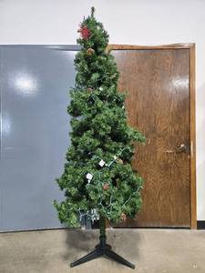 8-Foot Artificial Christmas Tree with Pinecones and String Lights