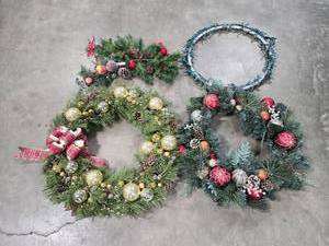 Festive Set of 4 Holiday Wreaths and Garland with Ornaments