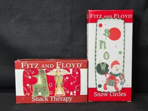 lot 13 image: Fitz and Floyd Snack Therapy and Snow Circles Serving Trays NIB