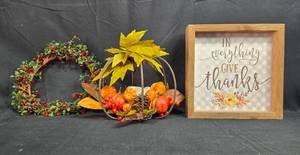 lot 25 image: Set of Autumn Decor Pieces with Wood Sign