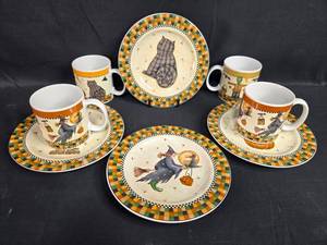lot 27 image: Sakura Halloween Stoneware Mug and Saucer Set by Debbie Mumm