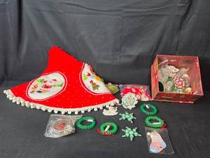 lot 55 image: Collection of Christmas Ornaments, Decorations and Tree Skirt