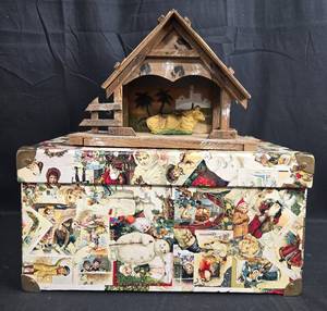 lot 61 image: Vintage Nativity Scene Set with Decorative Storage Box