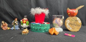 lot 63 image: Holiday Decor Lot with Figurines, Ornaments, and Snowman