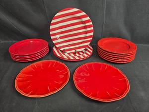 lot 68 image: Set of Red and White Striped & Solid Plates