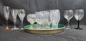 lot 87 image: Set of Assorted Decorative Glassware on Metal Tray