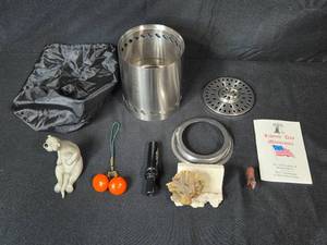 lot 89 image: Assorted Items Lot Stainless Steel Canister, Figurines, and More