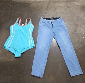 lot 95 image: Turquoise One-Piece Swimsuit and Light Blue Denim Jeans Bundle