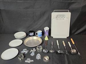 lot 112 image: Collection of Kitchen Accessories with 2 Mugs, Utensils, and Baking Tools