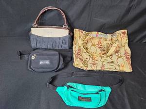 lot 127 image: Assorted Bag Collection Everest Fanny Pack, America Money Bag, Floral Tote, and Purse