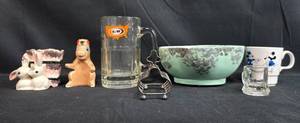 lot 135 image: Vintage Ceramic Figurines, Glasses, Mug, Bowl and Holder Set