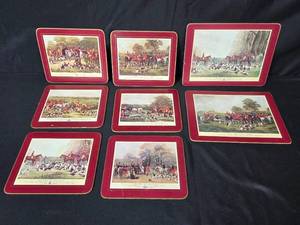 lot 139 image: Set of Vintage Fox Hunting Placemats with Red Borders
