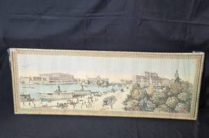 lot 140 image: Framed Vintage Stockholm Street Scene Tapestry Art