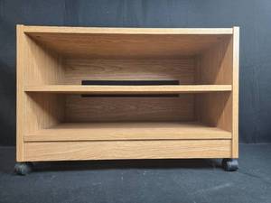 lot 164 image: Compact Wooden Media Stand with Shelves on Wheels