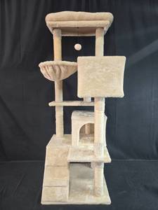 lot 185 image: Multi-Level Beige Cat Tree with Scratching Posts and Hammocks