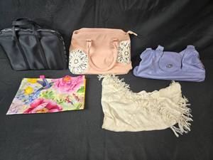 lot 204 image: Collection of Stylish Handbags and Floral Tote with Scarf