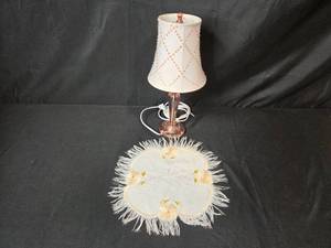 lot 245 image: Vintage Pink Lucite Table Lamp with Embroidered Doily