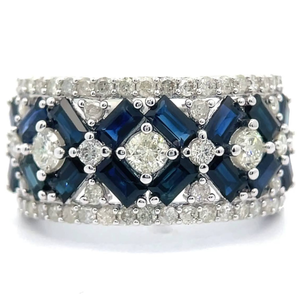 lot 6 image: 3 Carat Blue Sapphire & Pav Natural Diamond Basket Weave Ring in 14k White Gold VIDEO