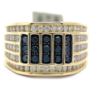 lot 15 image: Mens 1.50 Carat Natural Fancy Black & White Diamond Ring in Yellow Gold VIDEO