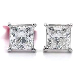 lot 7 image: 4 Carat Princess Cut Diamond Solitaire Stud Earrings in 14k White Gold VIDEO
