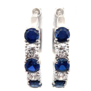 lot 11 image: 1.25 Carat Blue Sapphire & Diamond Hoop Earrings in 14k White Gold