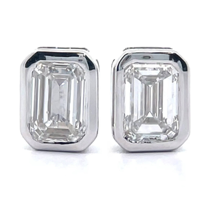 lot 19 image: 2 Carat Emerald Cut Diamond Bezel Solitaire Stud Earrings in 14k White Gold w Report