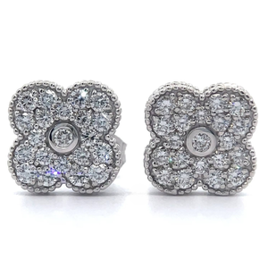 lot 26 image: 1.32 Carat Pav Diamond Four-Petal Flower Stud Earrings VIDEO