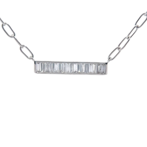 lot 33 image: Trendy 0.90 Carat Baguette Cut Diamond Bar Pendant Layering Necklace