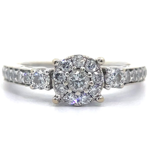 lot 11B image: 0.65 Carat Diamond Pav Round Halo Cluster Ring in 14k White Gold VIDEO