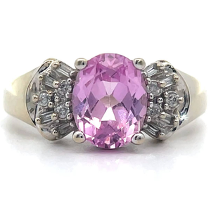 lot 21B image: 0.25 Carat Natural Diamond & Oval Pink Sapphire Ballerina Cluster Ring in White Gold VIDEO