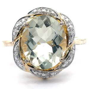lot 38B image: XL Prasiolite Green Quartz Ribbon Halo Ring in Two-Tone VIDEO