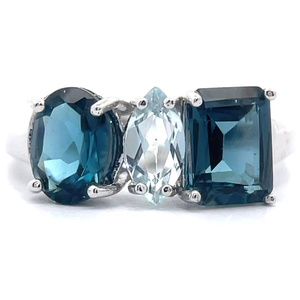 lot 39B image: London & Light Blue Topaz Three-Stone Toi et Moi Ring VIDEO