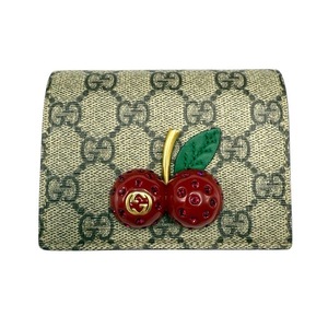 lot 28A image: Gucci Brown GG Supreme PVC Cherry Compact Wallet Pre-Owned Retail $950