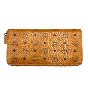lot 19D image: MCM Brown Monogram Visetos Leather Round Zipper Long Wallet Pre-Owned Retail $550