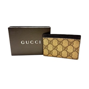 lot 28E image: Gucci GG Supreme Canvas Brown Leather Card Holder Pre-Owned Retail $450