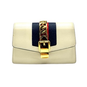 lot 19A image: Gucci White Sylvie Leather Mini Chain Shoulder Bag Pre-Owned Retail $2,000