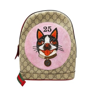 lot 7B image: Gucci Beige Bosco Sherry Line GG Supreme PVC x Leather Backpack Pre-Owned Retail $2,400