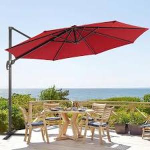 lot 25 image: Sonkuki 11FT LED Premium Cantilever Patio Umbrella - Outdoor Comfort with 360° Rotation and Canopy Angle Adjustment, Rust Red  Customer Returns See Pictures