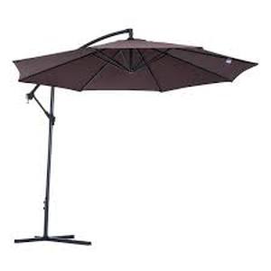 lot 27 image: Outsunny 10 ft. Hanging Tilt Cantilever Offset Patio Umbrella with UV and Water Fighting Material and a Sturdy Stand in Brown Customer Returns See Pictures