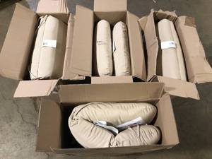 lot 33 image: Lot of Jordan Manufacturing 22 in. L x 45 in. W x 5 in. H Outdoor Dining Chair Cushion in Sunbrella Canvas Antique Customer Returns See Pictures
