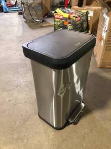 lot 42 image: iTouchless 13.2 Gal.  50 Liter Stainless Steel Rectangular Step Pedal Household Metal Trash Can with Odor Filter Damaged Customer Returns See Pictures