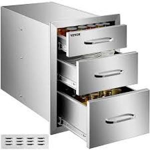 lot 29 image: VEVOR 14 in. W x 20.3 in. H x 23 in. D Outdoor Kitchen Drawers Flush Mount Triple Drawers Stainless Steel Access Drawer   Customer Returns See Pictures