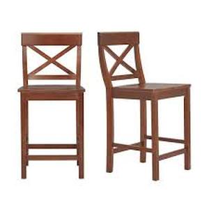 lot 31 image: StyleWell 24 in. Cedarville Walnut Brown Wood Counter Stools with Cross Back (Set of 2)     Customer Returns See Pictures