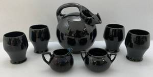 lot 34 image: Vintage Dickota Pottery Glasses & Water Jug Set (Chip On Creamer Pour Spout)